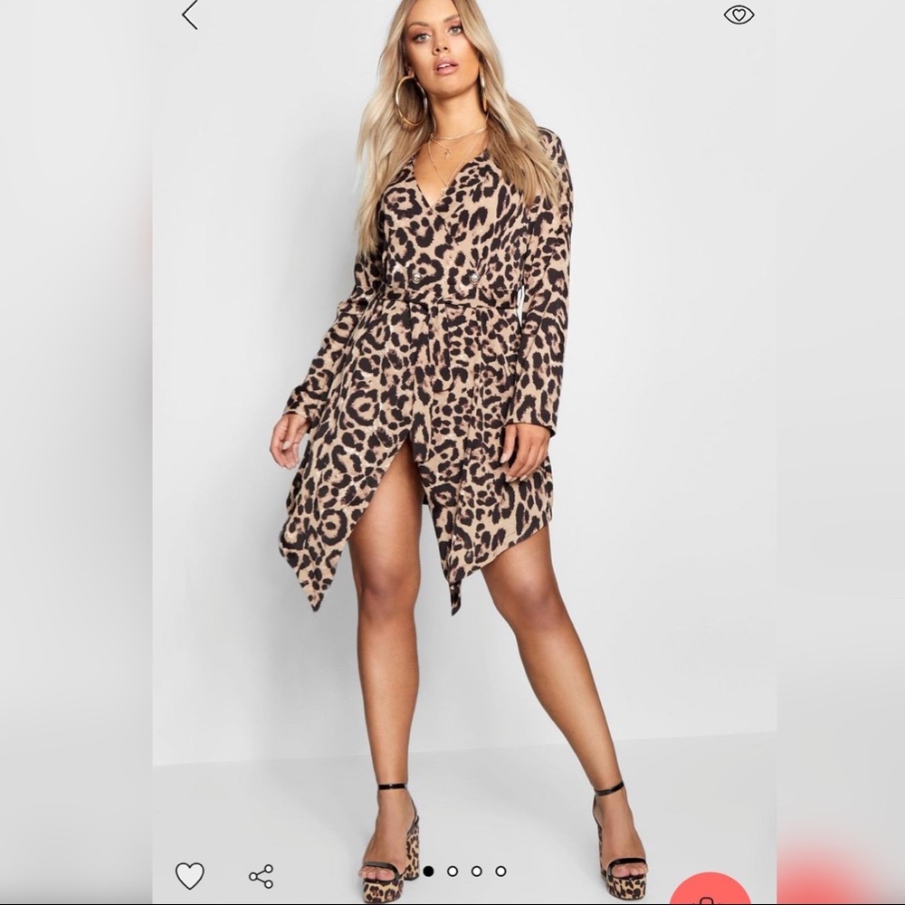 Boohoo Plus Leopard Print Wrap Button Dress
